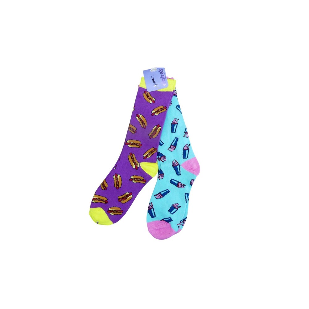 Claire's Crew Socks Girls One Size Multicolor NWT Hot Dog Milkshake 2 Pairs